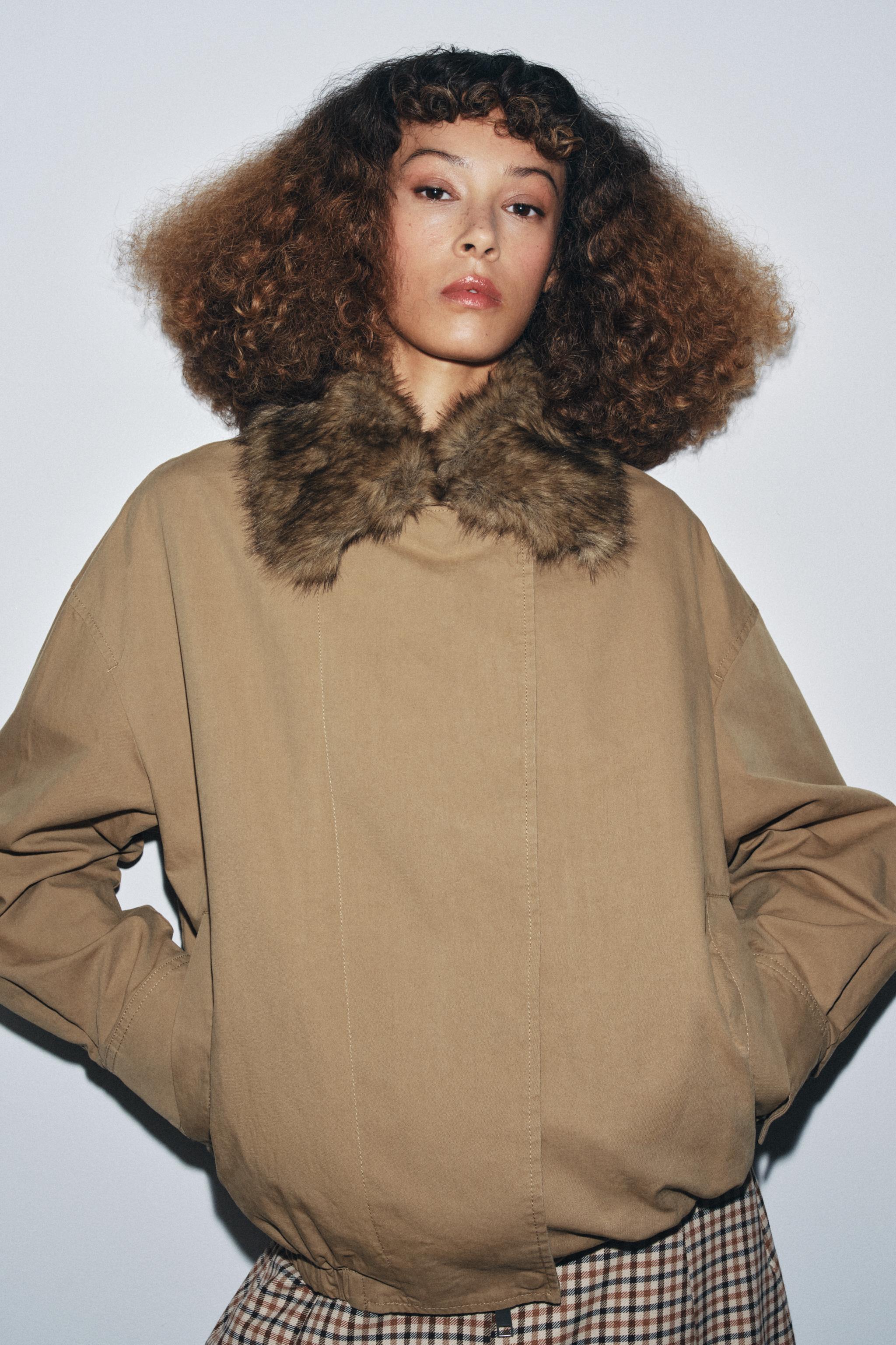 ZW COLLECTION FAUX FUR COLLAR BOMBER JACKET